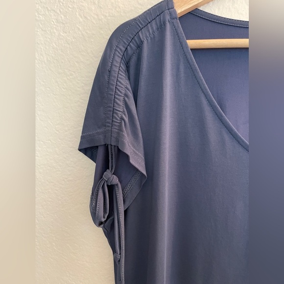 SIMPLE BY SUZANNE BETRO BLUE TUNIC TOP GATHERED DOLMAN SLEEVES BLOUSE size med - Picture 6 of 9